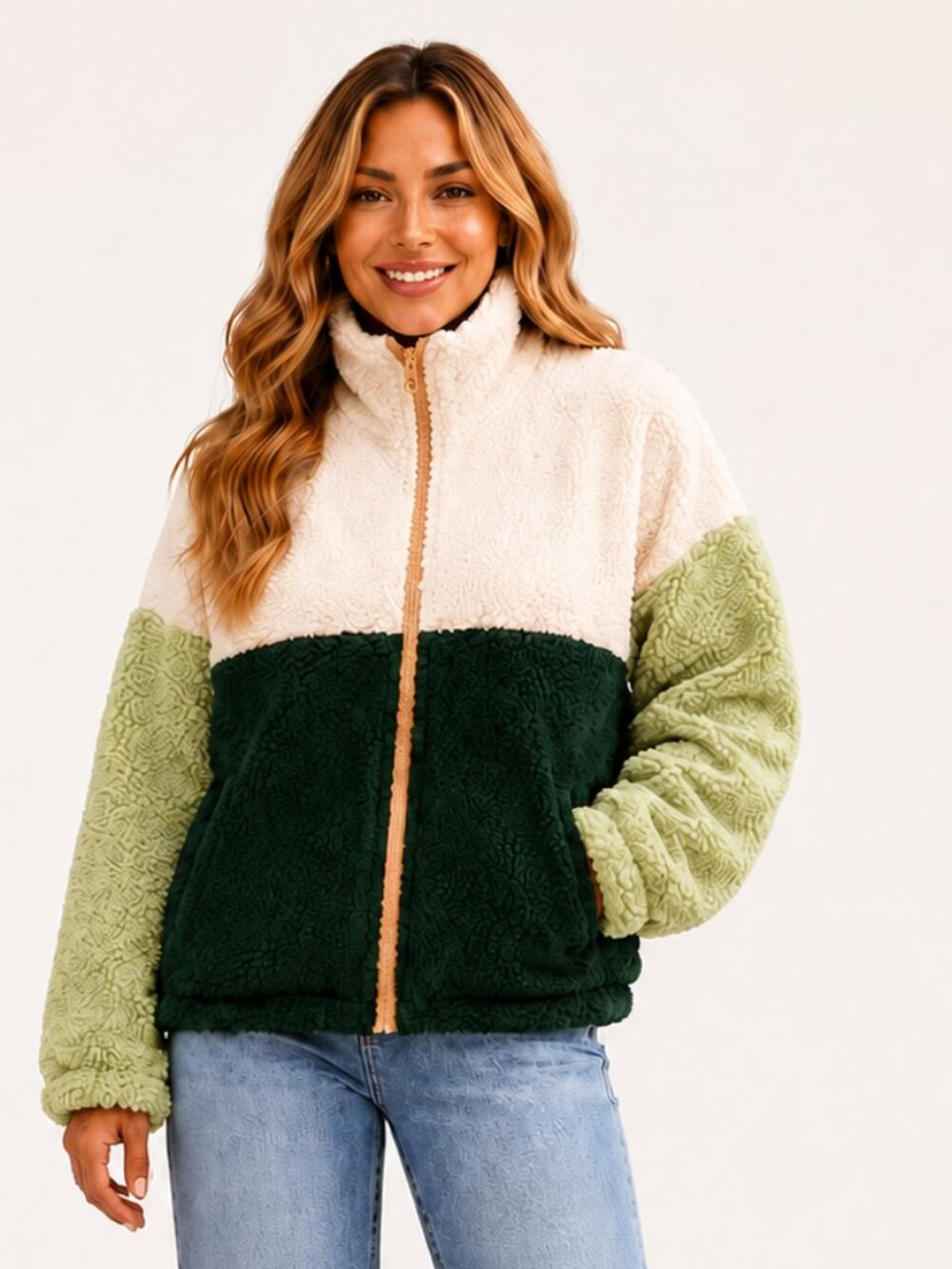 Wild Fable Green Colorblock Sherpa Fleece Jacket XS NWT